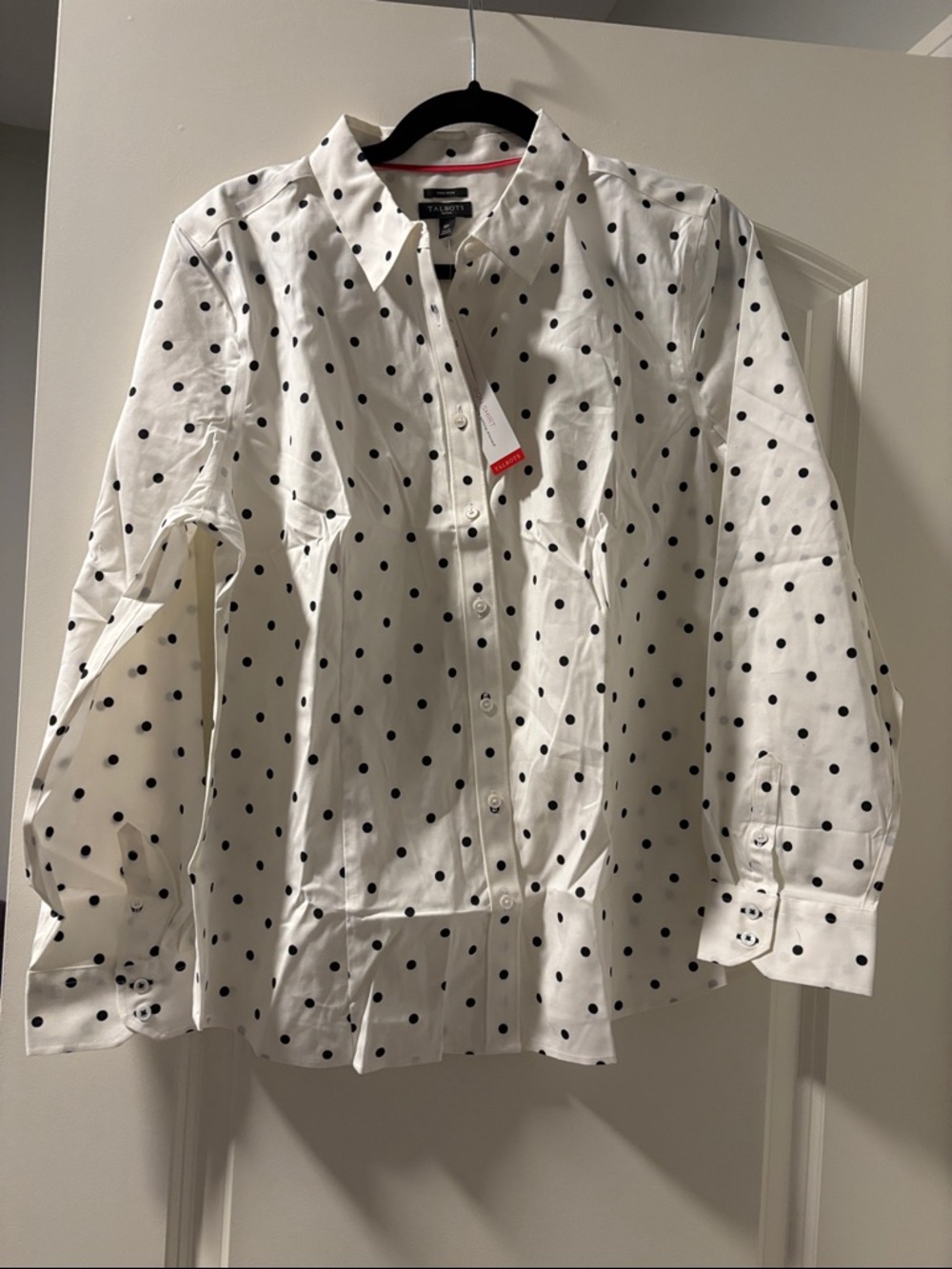 Talbots White Shirt with Black Polka Dots
